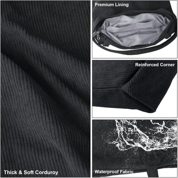 FITDON Corduroy Tote Bag with Zip, Large Capacity Shoulder Hobo Handbag - Picture 2 of 7